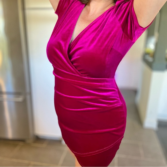 Fuchsia Crushed Velvet Dress - Picture 4 of 14
